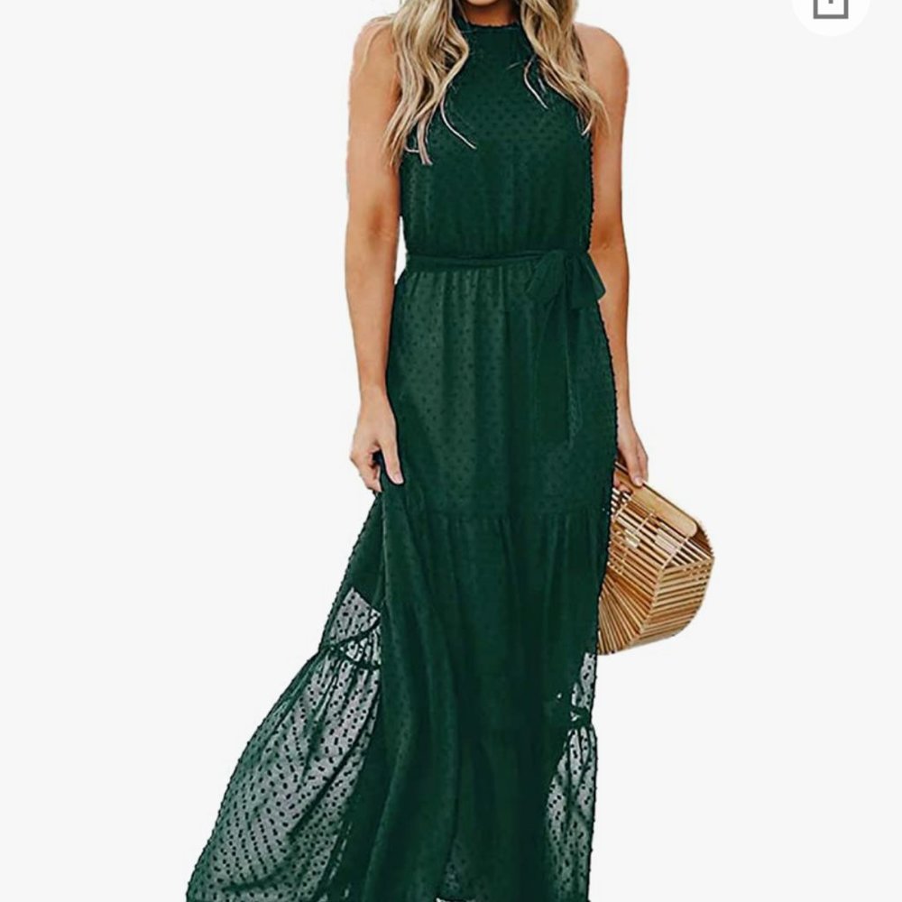 Halter Maxi Dress, Green, Sheer